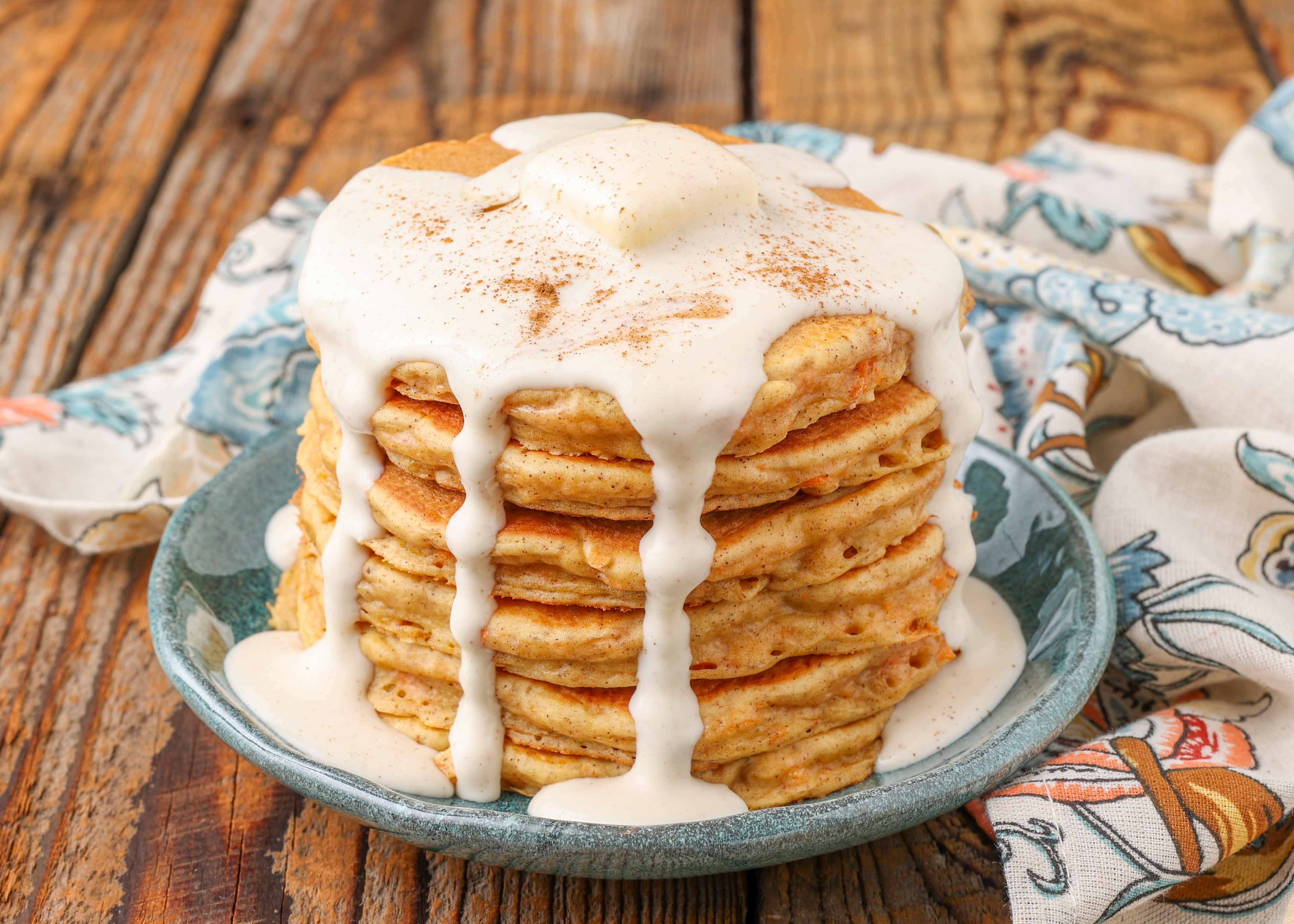 Elevate Breakfast with Decadent Carrot Cake Pancakes & Maple Cream Cheese Drizzle